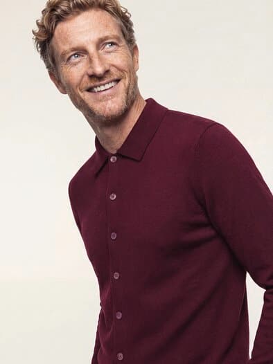 Strickpolo aus Merinowolle Bordeaux