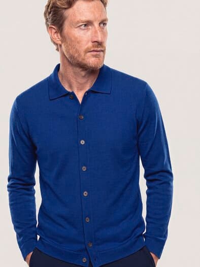 Strickpolo aus Merinowolle Königsblau