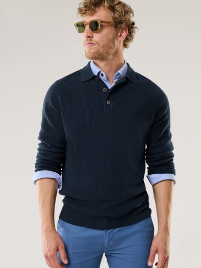 Patentstrick-Polopullover Marine