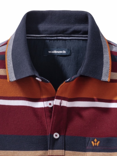 Extraglatt-Polo Thermoleicht Streifen Bordeaux