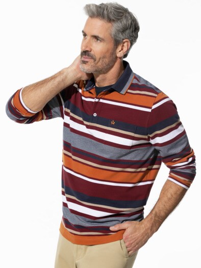 Extraglatt-Polo Thermoleicht Streifen Bordeaux