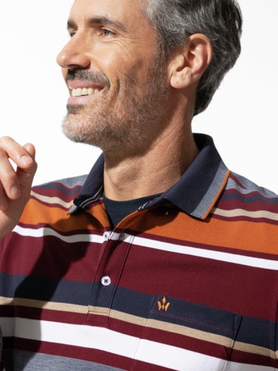 Extraglatt-Polo Thermoleicht Streifen Bordeaux