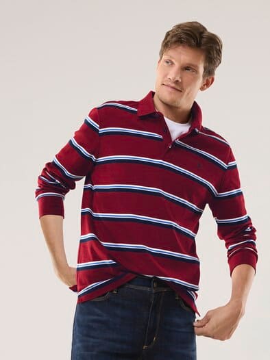 Streifen Polo Rot/Marine