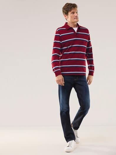 Streifen Polo Rot/Marine