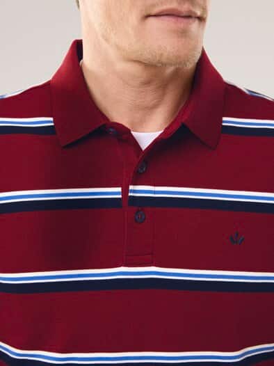 Streifen Polo Rot/Marine