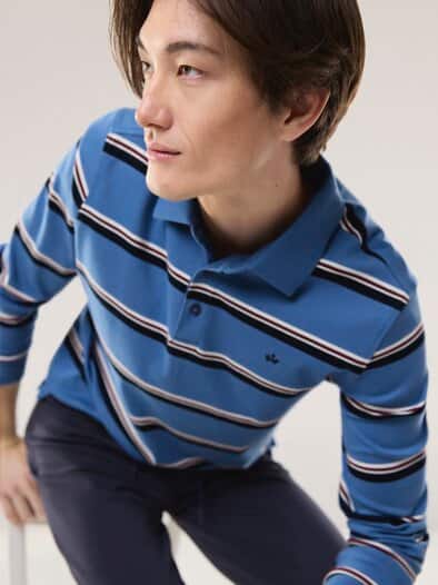 Streifen Polo Mittelblau/Mar.
