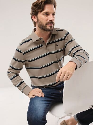 Streifen Polo Sand/Marine