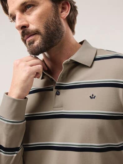 Streifen Polo Sand/Marine