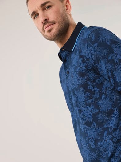 Extraglatt-Polo Bicolor Druck Blau