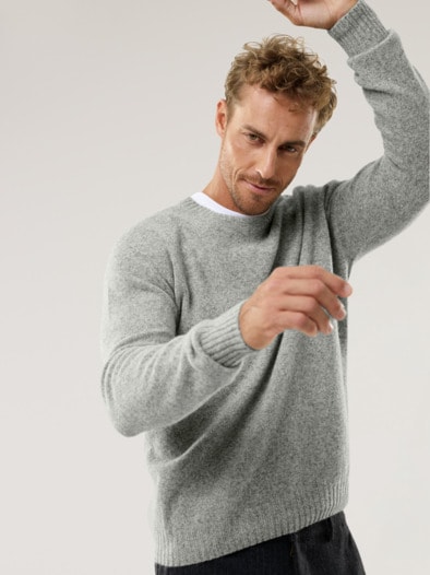 Lammwoll-Pullover Nahtlos Grau Melange