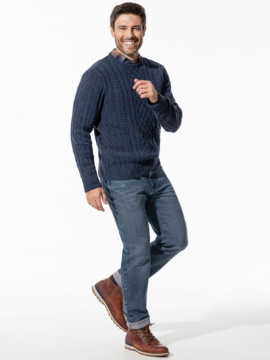 Aran-Pullover Jeansblau