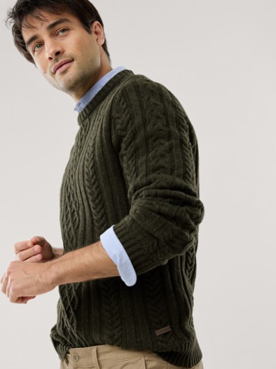 Aran-Pullover Oliv