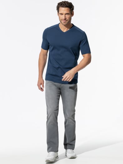 Zu schade für drunter-Shirt V-Neck Mittelblau