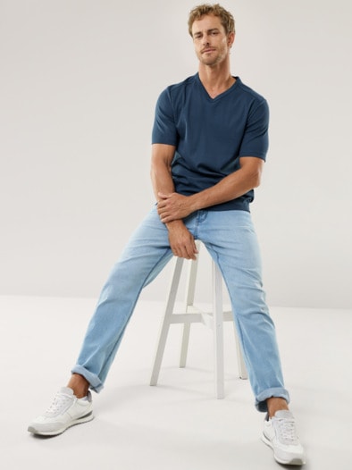 Zu schade für drunter-Shirt V-Neck Mittelblau