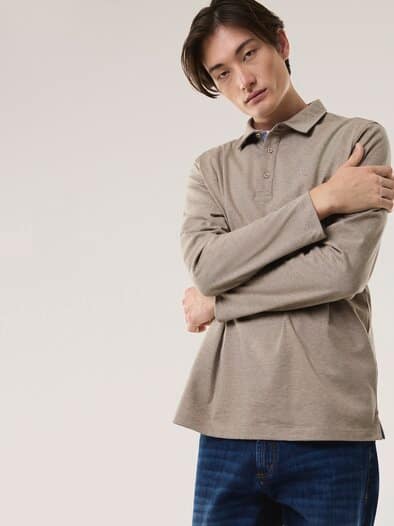 Langarmpolo aus Baumwollmix Sand