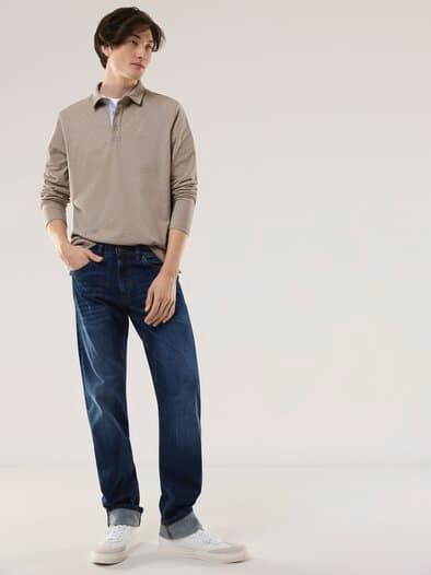 Langarmpolo aus Baumwollmix Sand