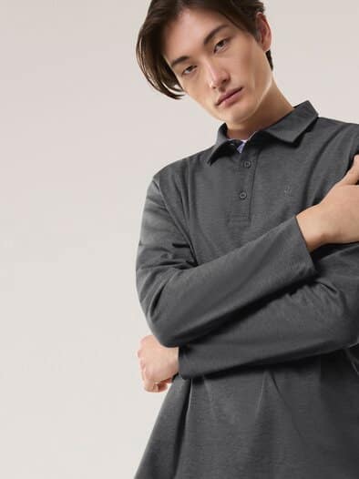 Langarmpolo aus Baumwollmix Grau