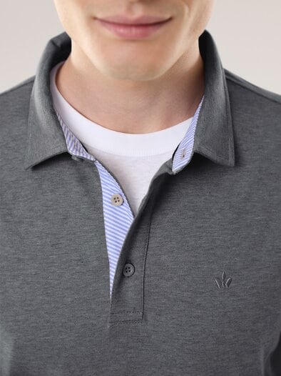 Langarmpolo aus Baumwollmix Grau