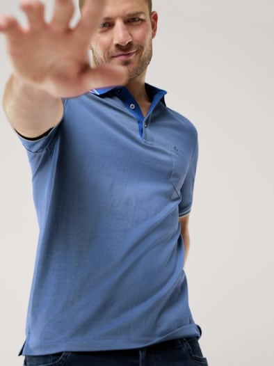 Extraglatt-Polo Bicolor Lichtblau