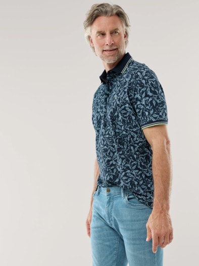 Comfort Stretch Polo Druck Marine