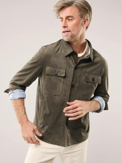 Hemdjacke aus Microvelours Khaki