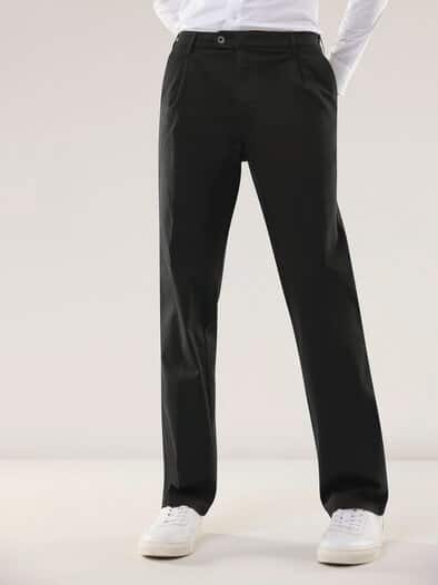 Extraglatt Flex-Bundfaltenjeans Permablack