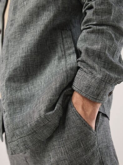 Leinen Hemdjacke Karo Schwarz