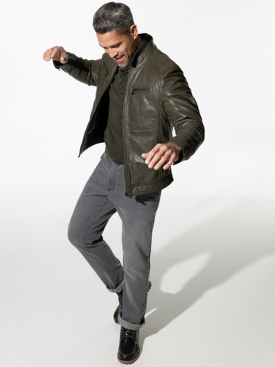 Biker Lederjacke Speedway Khaki