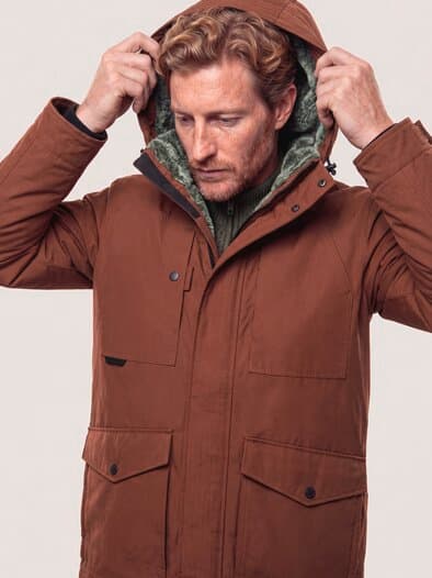 Warme Langjacke mit Kunstfell Rotbraun