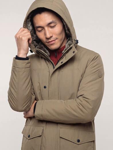 Warme Langjacke mit Kunstfell Beige