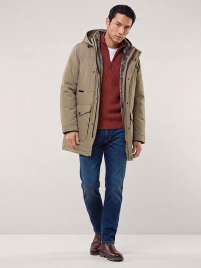 Warme Langjacke mit Kunstfell Beige