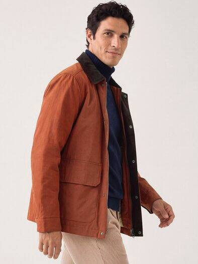 Jacke aus Baumwollmix m. Cordkragen Rotbraun