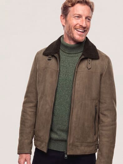 Lederblouson mit Kunstfell Taupe