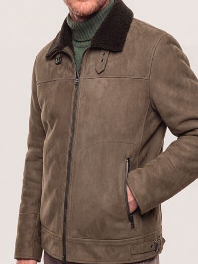 Lederblouson mit Kunstfell Taupe