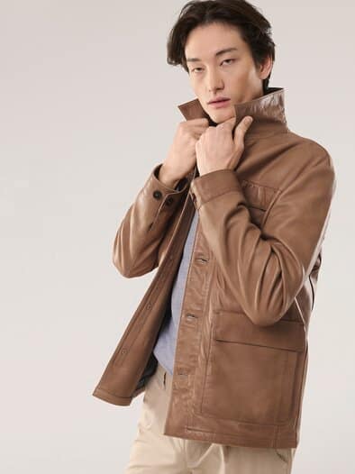 Multitaschen Lederjacke Cognac