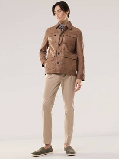 Multitaschen Lederjacke Cognac