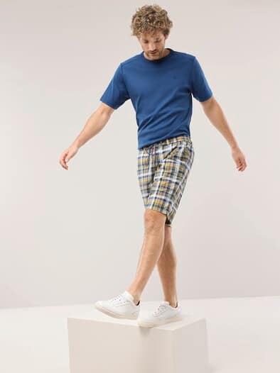 Urlaubs-Bermudas Baumwollstretch Blau kariert