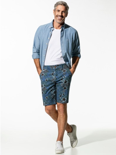 Safari-Bermudas Baumwoll-Stretch Jeansblau