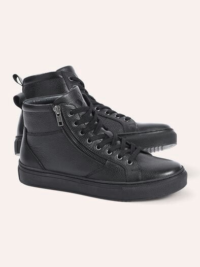 Leder-Schnürer Hightop Schwarz