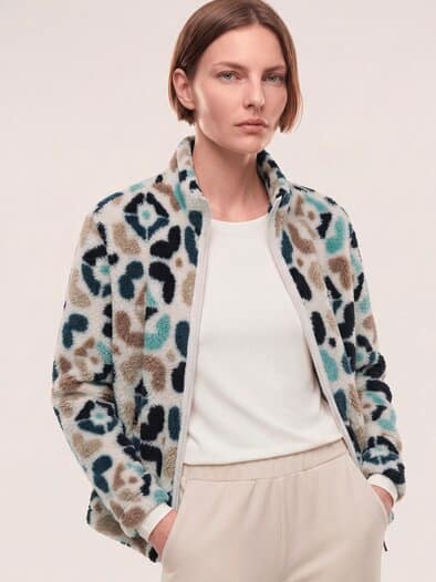 Jacke aus Teddyfleece Druck Blau/Petrol