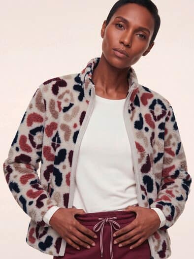 Jacke aus Teddyfleece Druck Ziegelrot/Merlot
