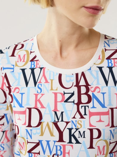 Baumwollshirt Buchstaben Weiß Multicolor