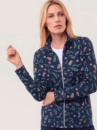 Baumwollstretch Jacke Blume Marine