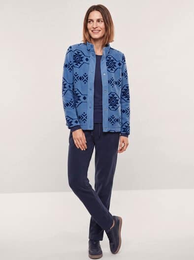 Freizeitjacke Thermo-Fleece Ikat Druck Smokey Blue