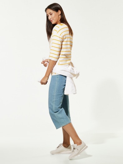 Wohlfühl-Pullover Diagonalstreifen Sonnengelb/Offwhite