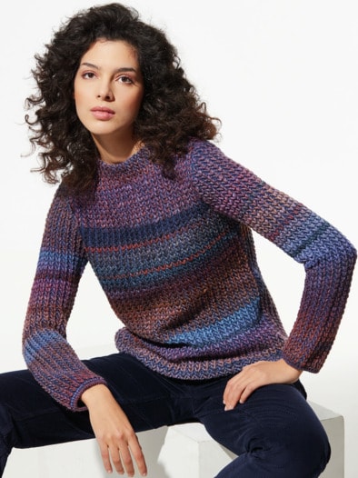 Grobstrick-Pullover Farbverlauf Tiefblau/Cognac