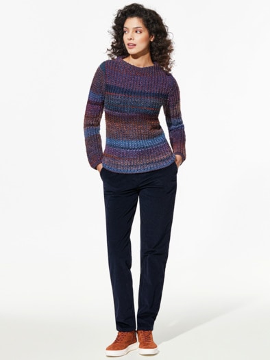 Grobstrick-Pullover Farbverlauf Tiefblau/Cognac