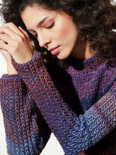 Grobstrick-Pullover Farbverlauf Tiefblau/Cognac