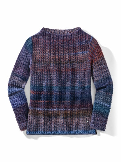 Grobstrick-Pullover Farbverlauf Tiefblau/Cognac