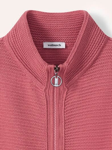 Baumwoll-Zip-Strickweste Rosenholz